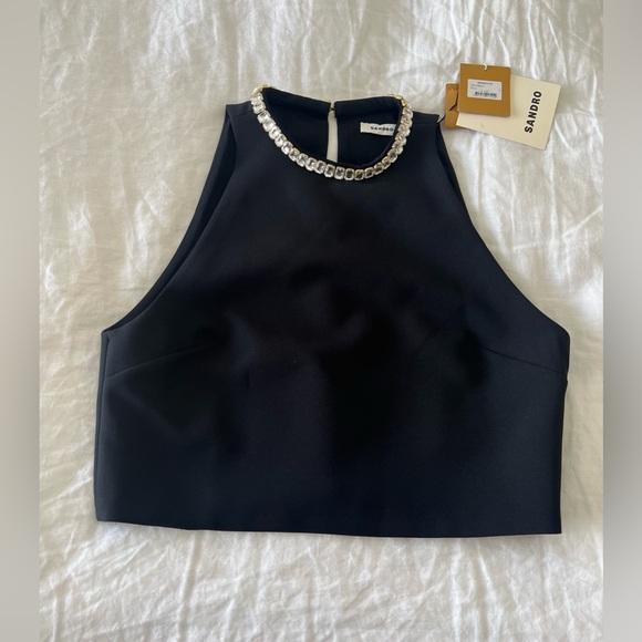 Sandro Paris | Women's 3 (US Large) | Black Rhinestone Cropped Tank Top | NWT - Picture 1 of 13